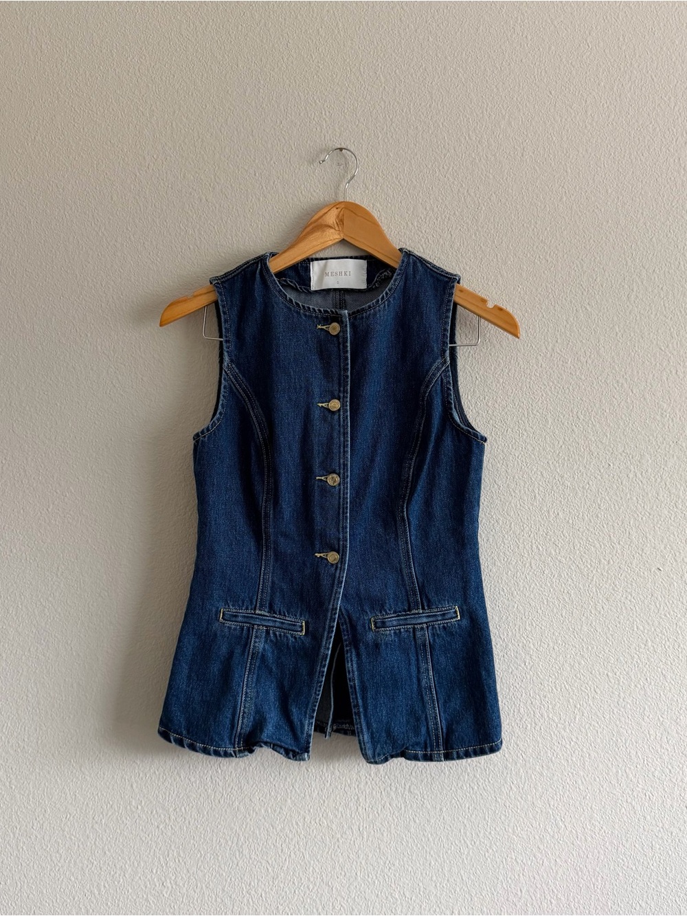 MESHKI Denim Sleeveless Button Vest